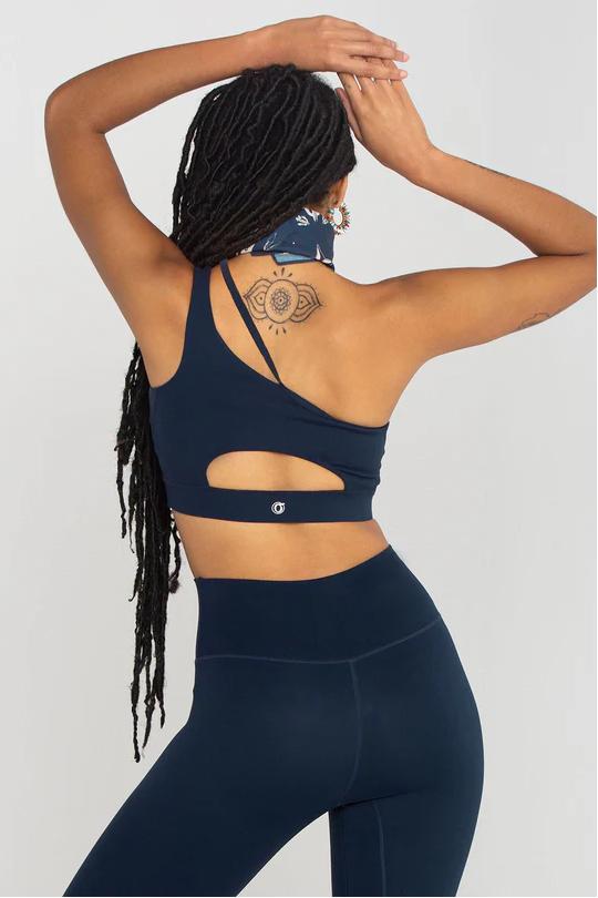 REXINGYOGA Light Support One Shoulder Cut Out Hiking Yoga Bra - Image 2