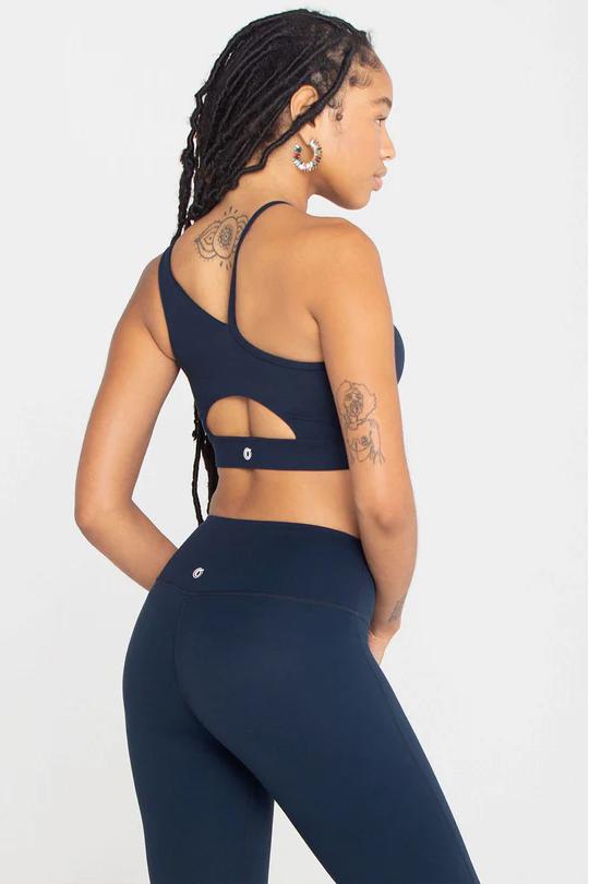REXINGYOGA Light Support One Shoulder Cut Out Hiking Yoga Bra - Image 3