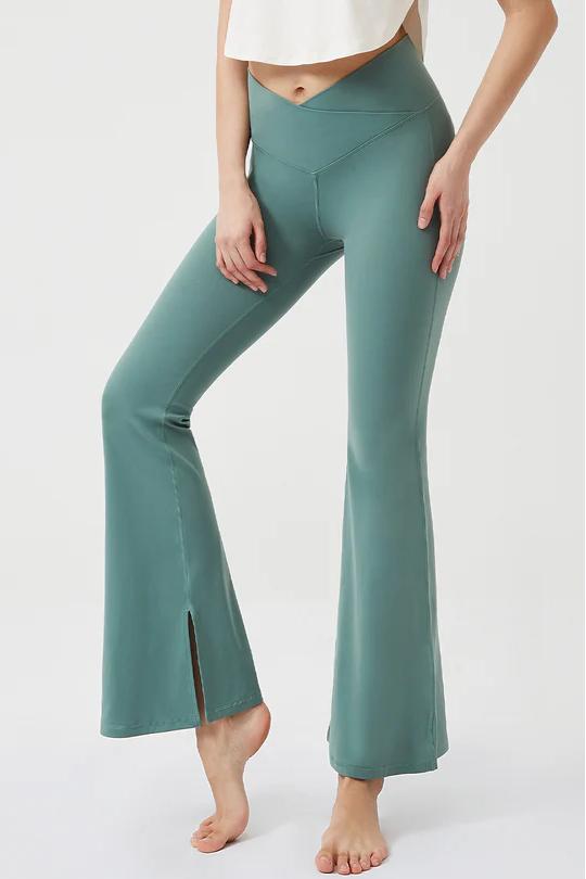 REXINGYOGA High Waisted Crossover Flare Leggings with Pocket