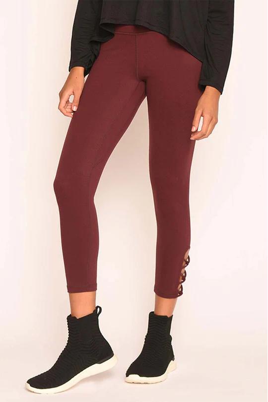 REXINGYOGA High Waisted Strechy Capri Leggings with Calf Cross Straps