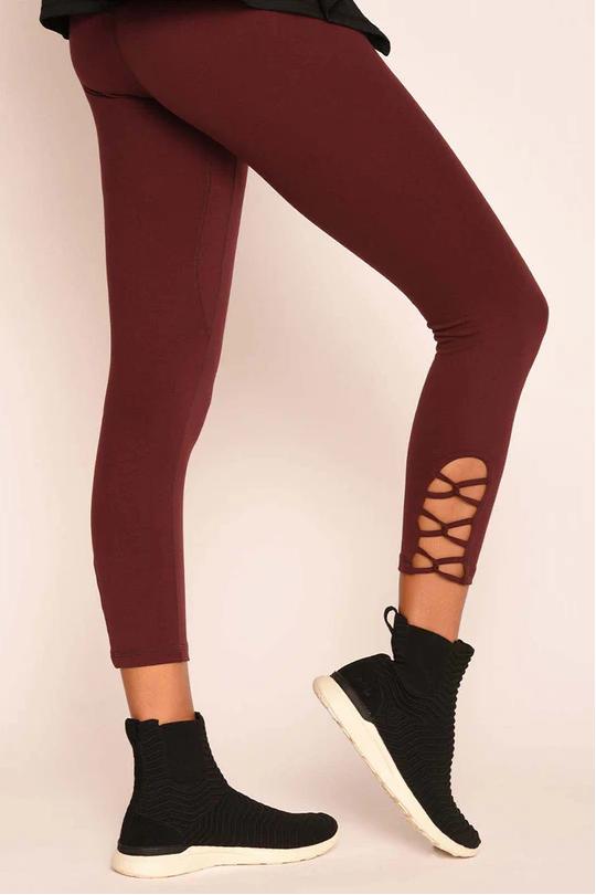 REXINGYOGA High Waisted Strechy Capri Leggings with Calf Cross Straps - Image 2