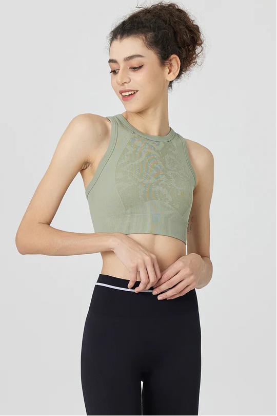 REXINGYOGA Jacquard Seamless Knit Women Sports Bra with Built-in Cups