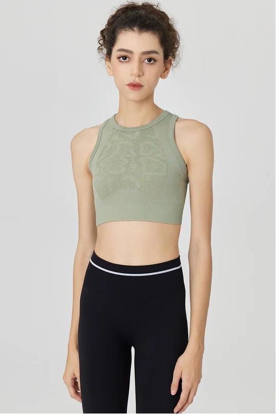 REXINGYOGA Jacquard Seamless Knit Women Sports Bra with Built-in Cups - Image 3