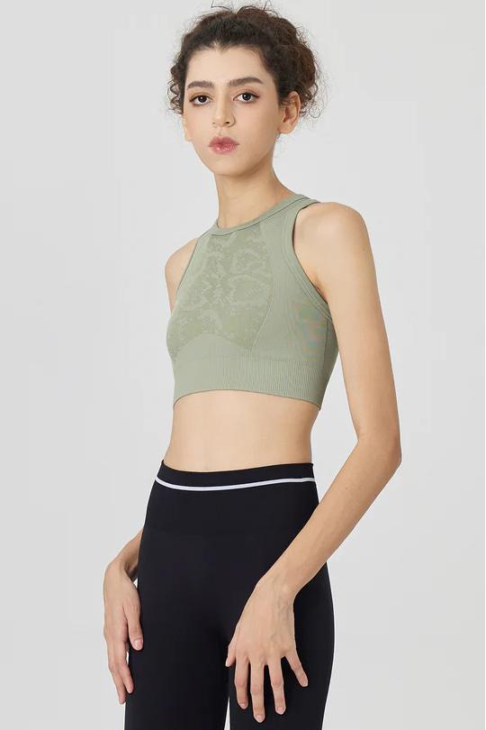 REXINGYOGA Jacquard Seamless Knit Women Sports Bra with Built-in Cups - Image 5