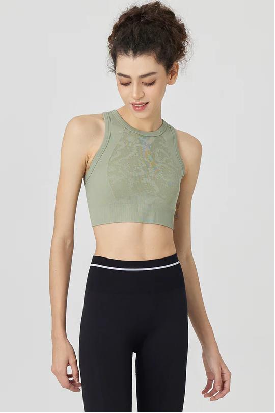 REXINGYOGA Jacquard Seamless Knit Women Sports Bra with Built-in Cups - Image 2