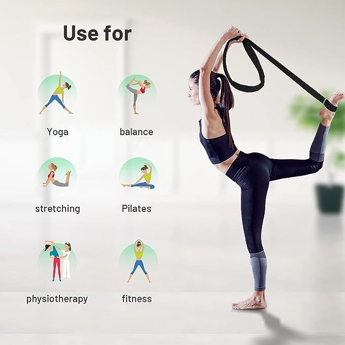 Yoga straps are useful for extending reach